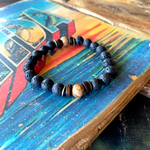 Bokeelia // Black Lava & Natural Wood Bead Bracelet