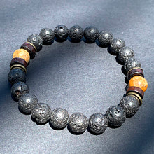 Load image into Gallery viewer, Bokeelia // Black Lava &amp; Natural Wood Bead Bracelet
